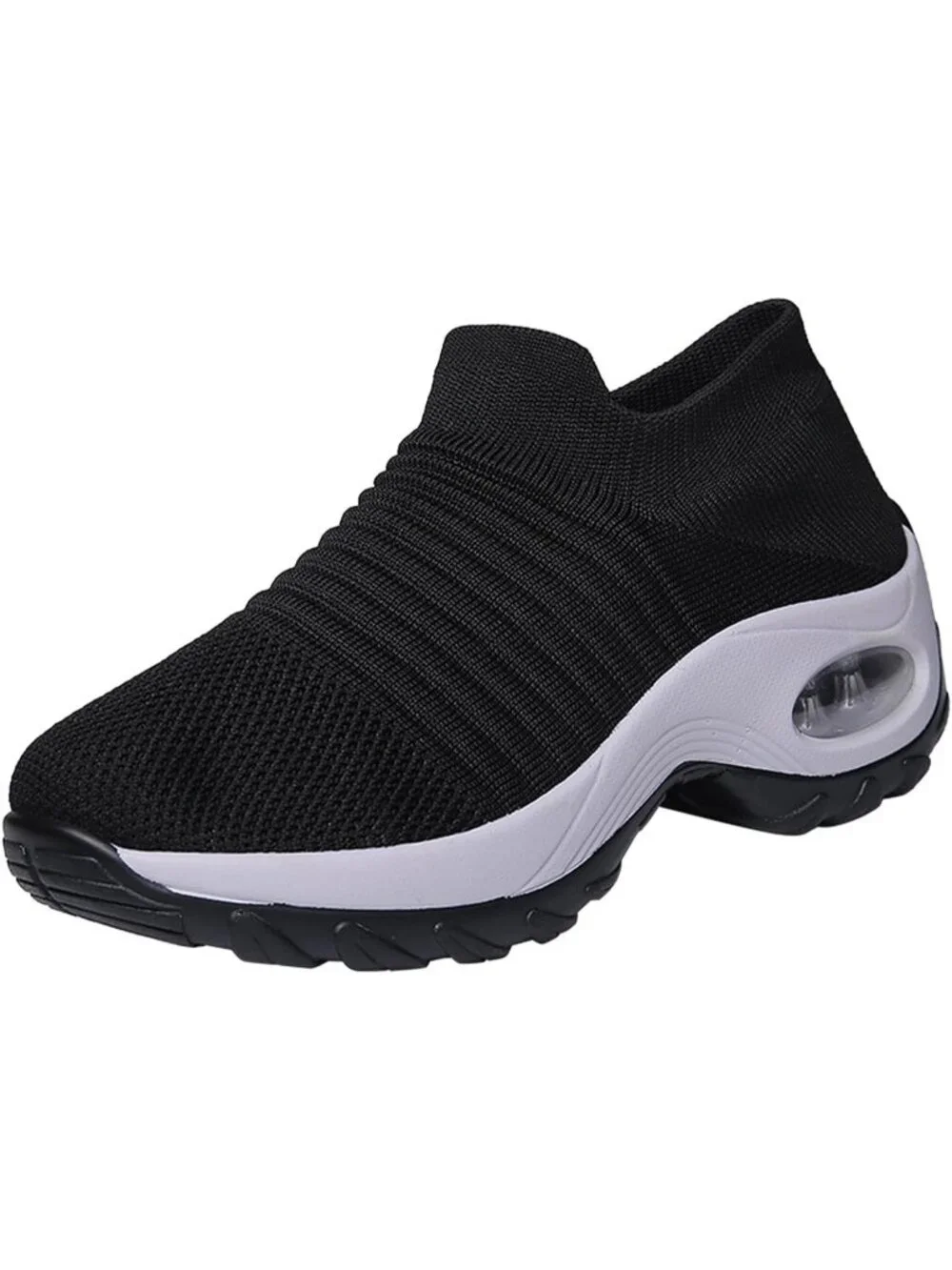 Womens Black White Non Slip Work Walking Comfort Breathable Mesh Slip On Sneaker